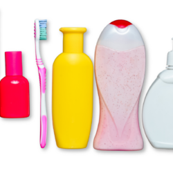 Hairbrush, toothbrush, shampoo and soaps