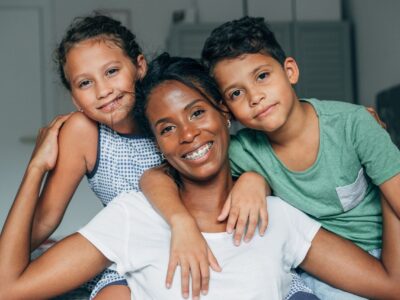 mom with daughter and son