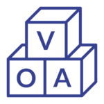 Outline of three stacked children's letter blocks with the letters "V", "O" and "A."