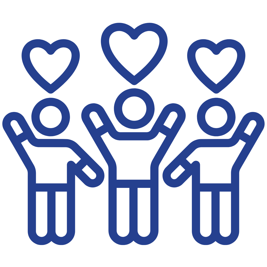 icon outline of three bodies with hearts of their heads.